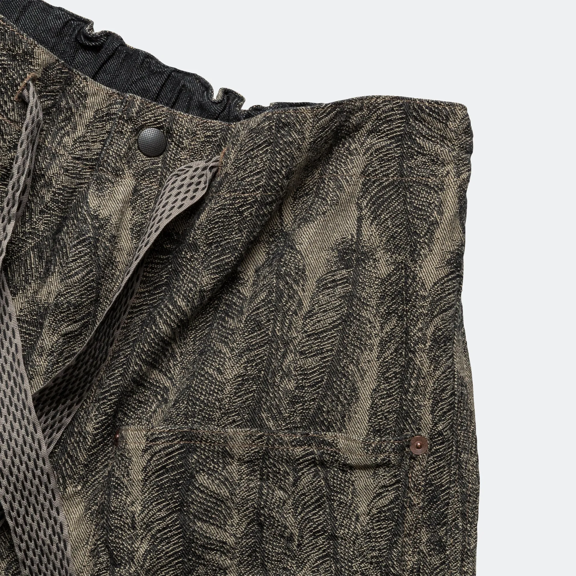 12oz MAGPIE Denim W-Knee Easy Short Pants - Black/Beige