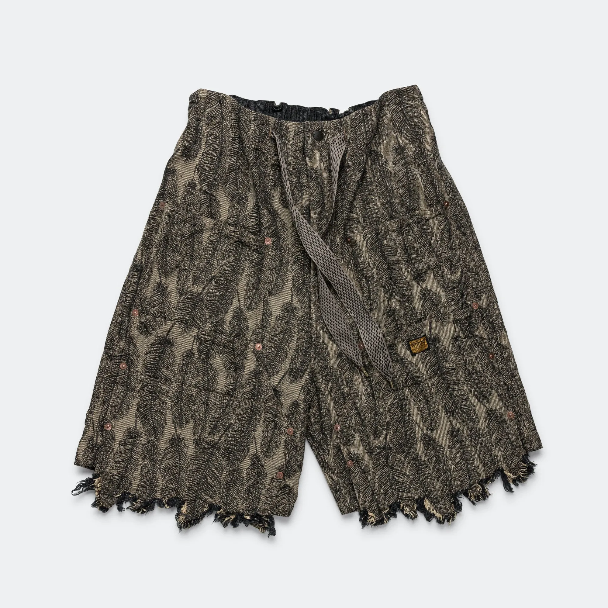 12oz MAGPIE Denim W-Knee Easy Short Pants - Black/Beige