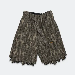 12oz MAGPIE Denim W-Knee Easy Short Pants - Black/Beige