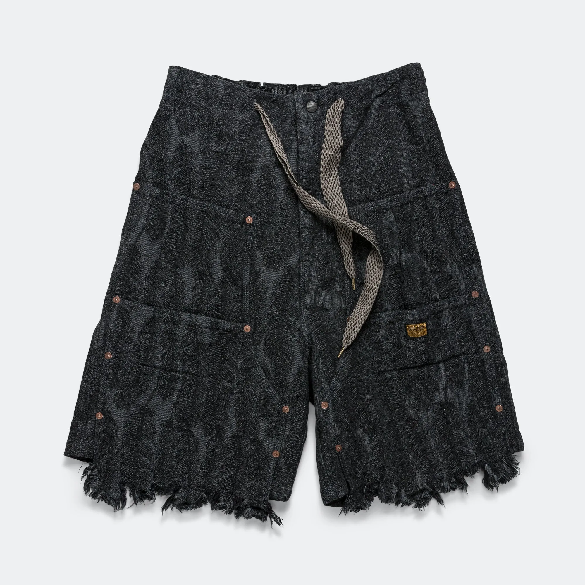 12oz MAGPIE Denim W-Knee Easy Short Pants - Black/Black