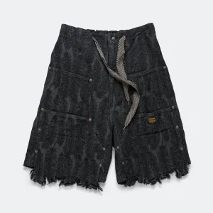12oz MAGPIE Denim W-Knee Easy Short Pants - Black/Black