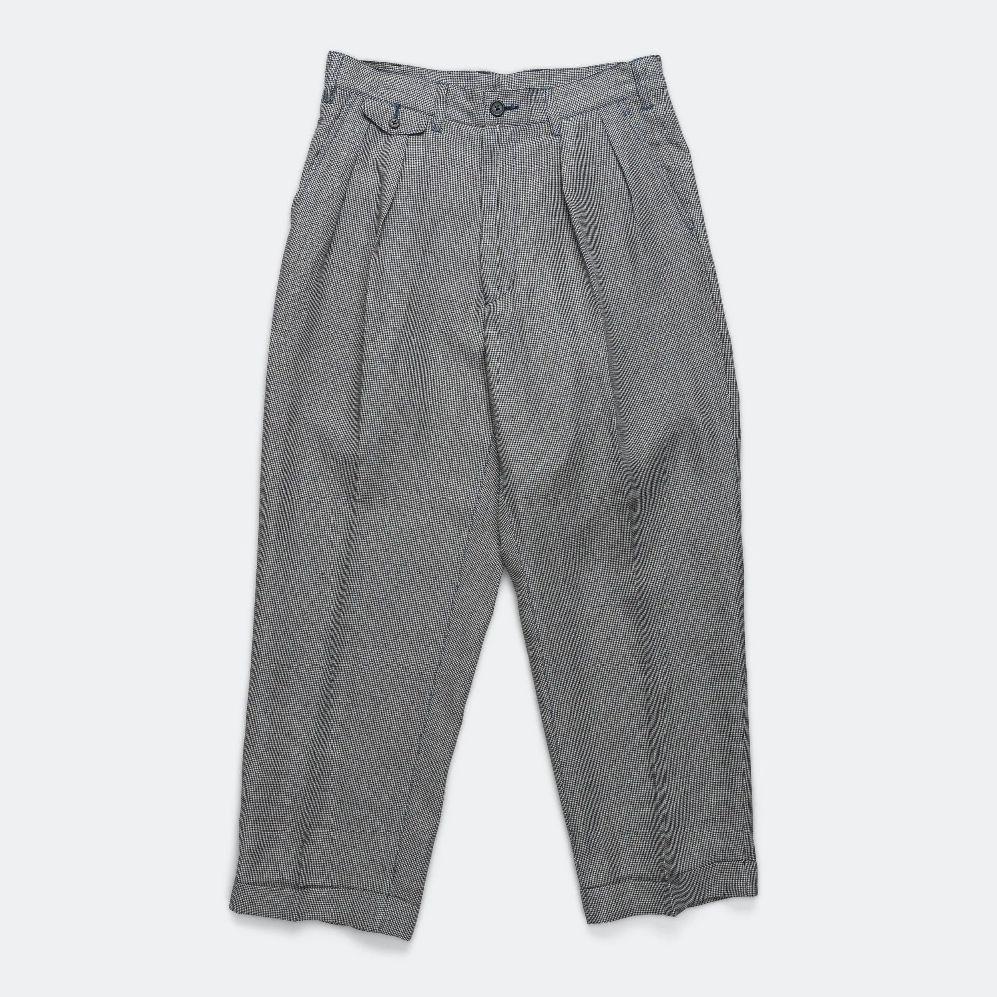 2 Pleats Trousers Linen Cupra Gun Club Check - Grey