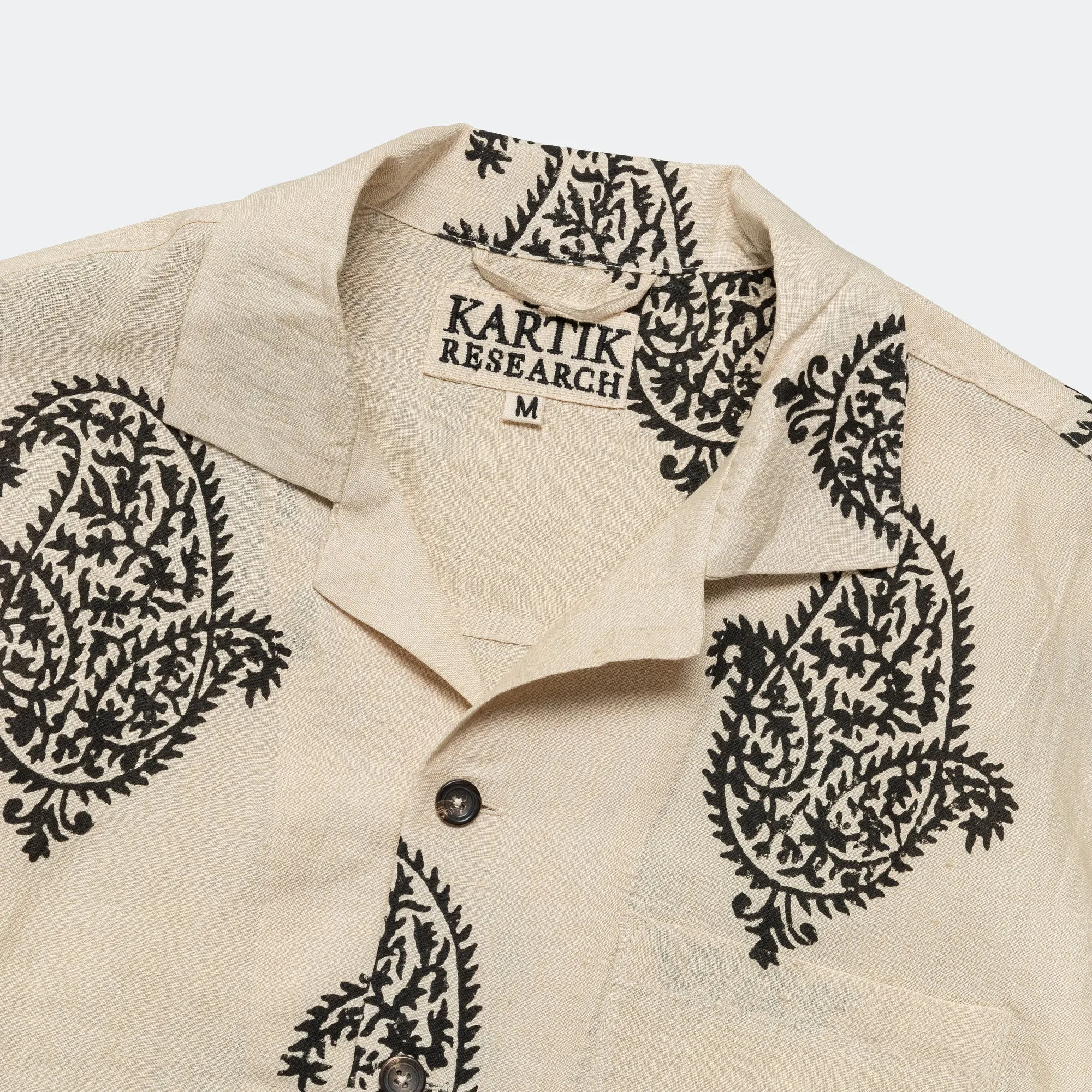 Camp Shirt LS - Hand Block Printed Paisley Harda/Black