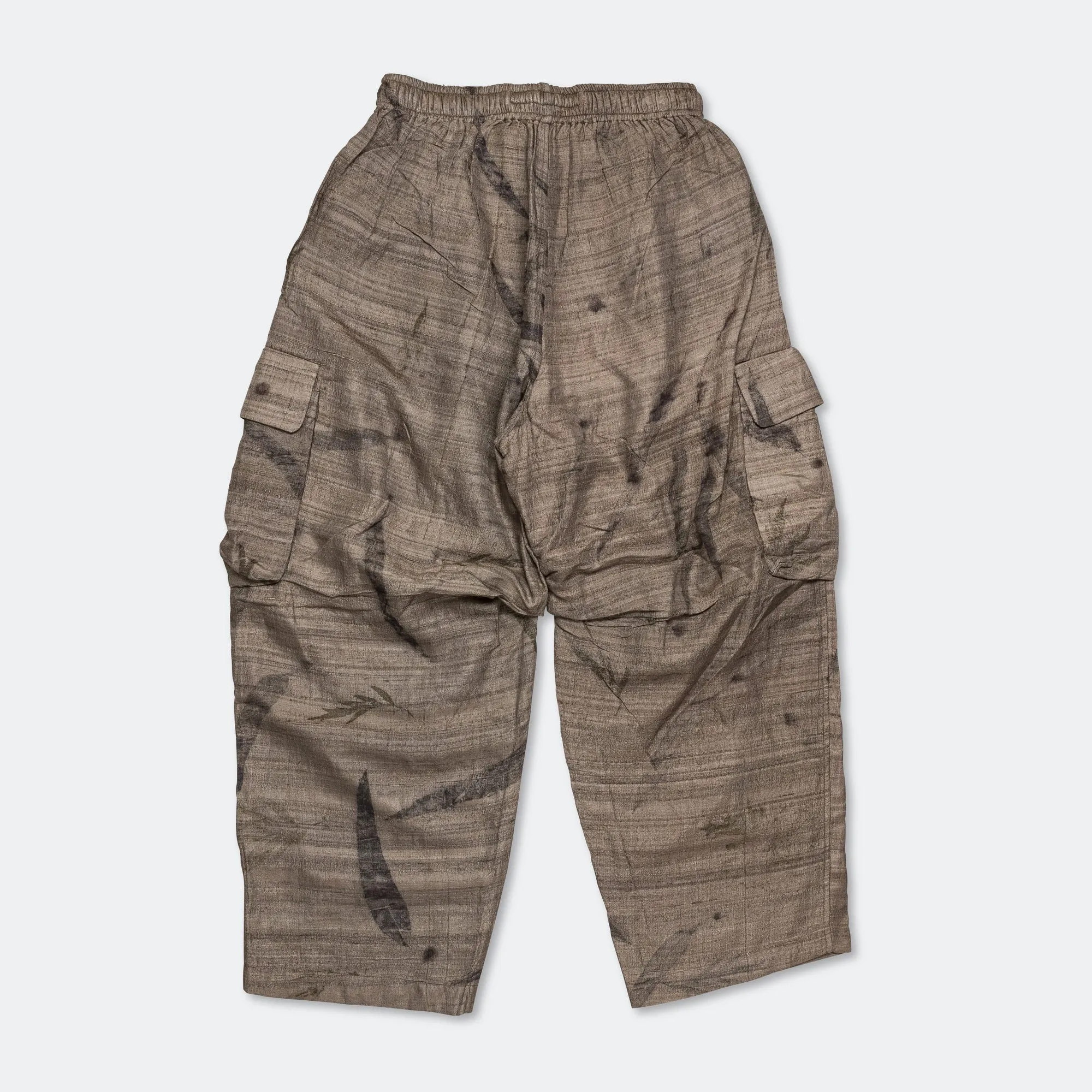 Cargo Pant - Silk Eco Printed Leaves Charcoal/Black