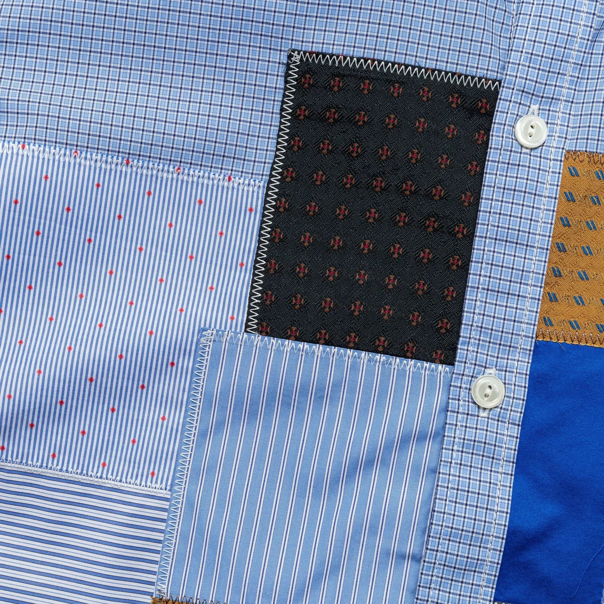 Cotton Check x Cotton Stripe Shirt - Sax/White