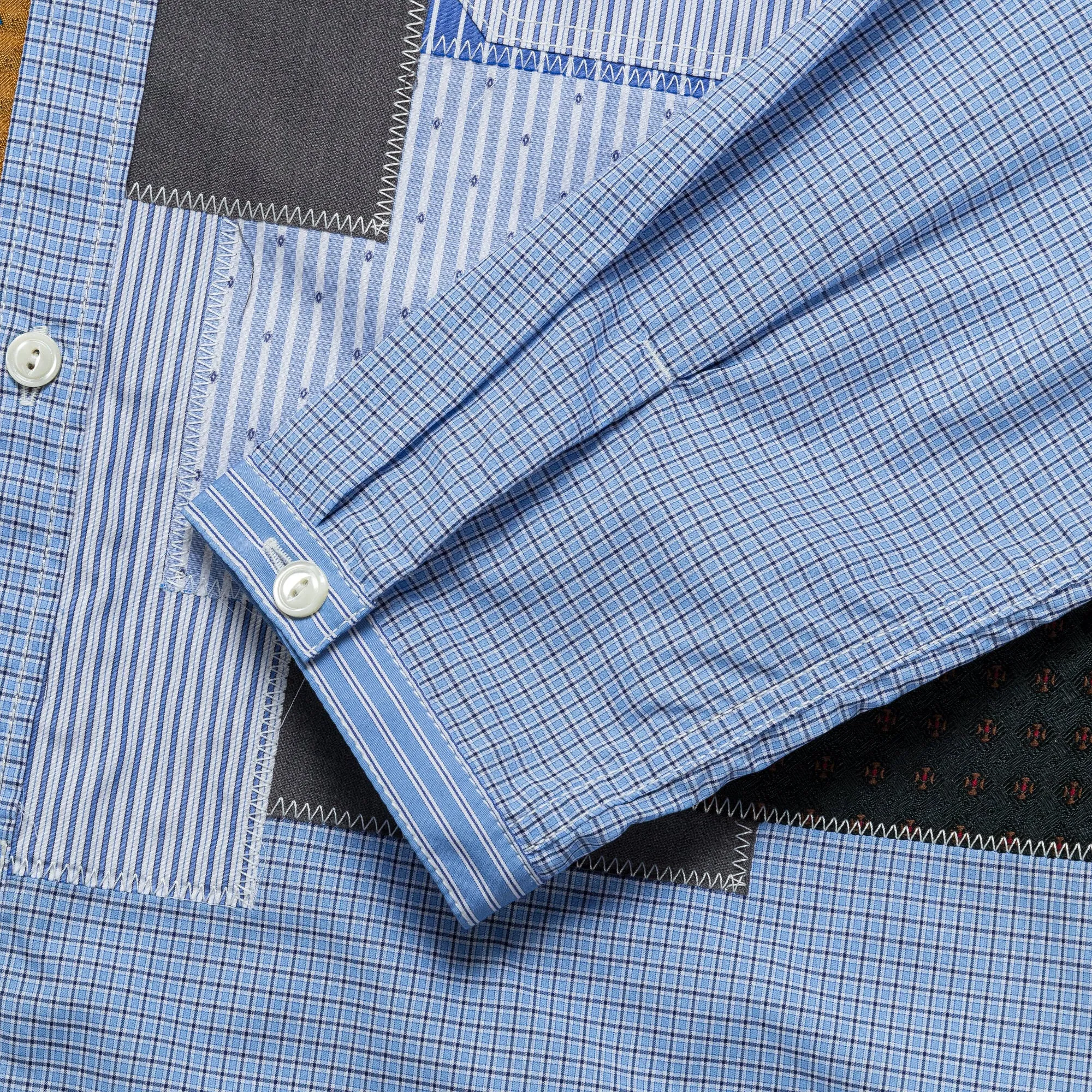 Cotton Check x Cotton Stripe Shirt - Sax/White