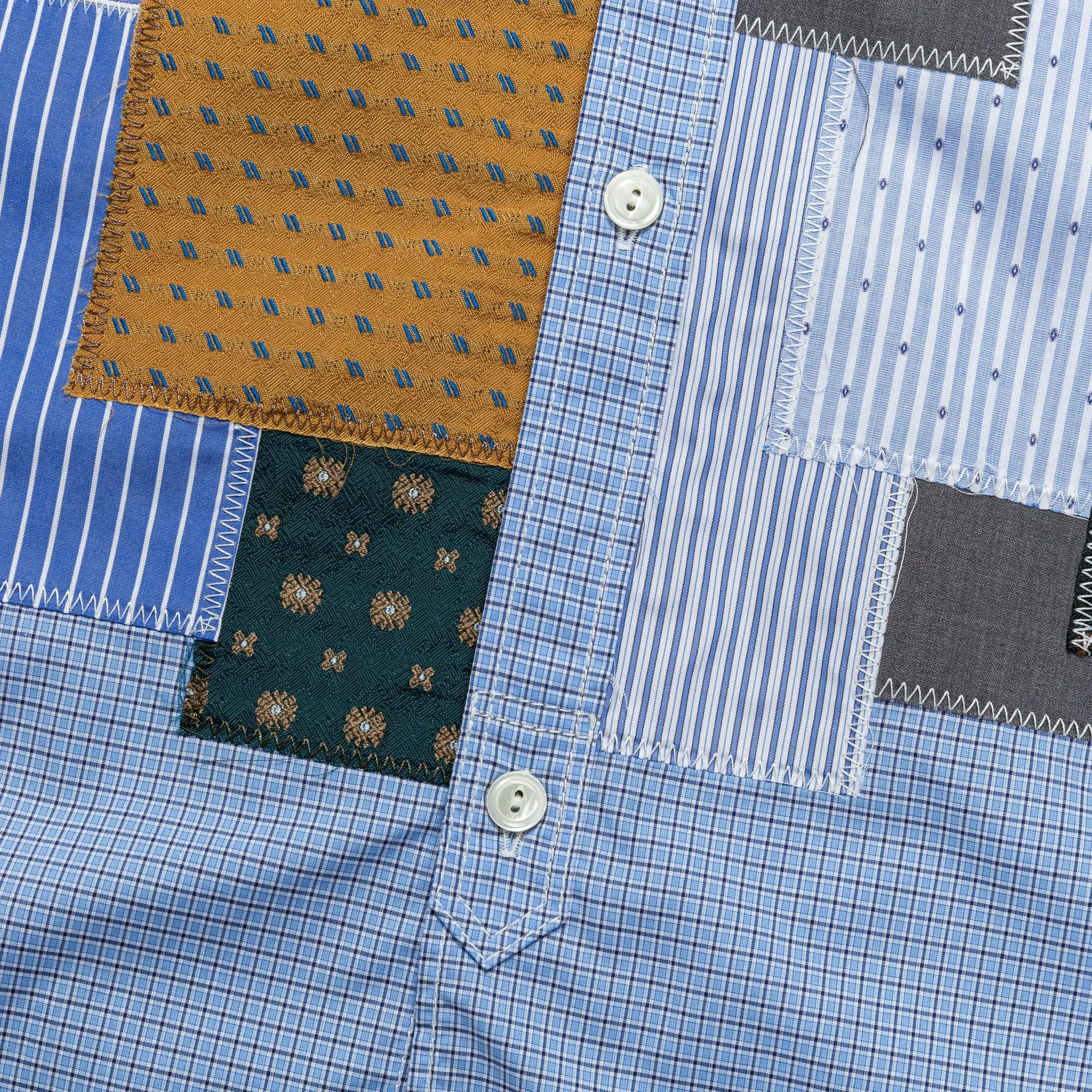 Cotton Check x Cotton Stripe Shirt - Sax/White