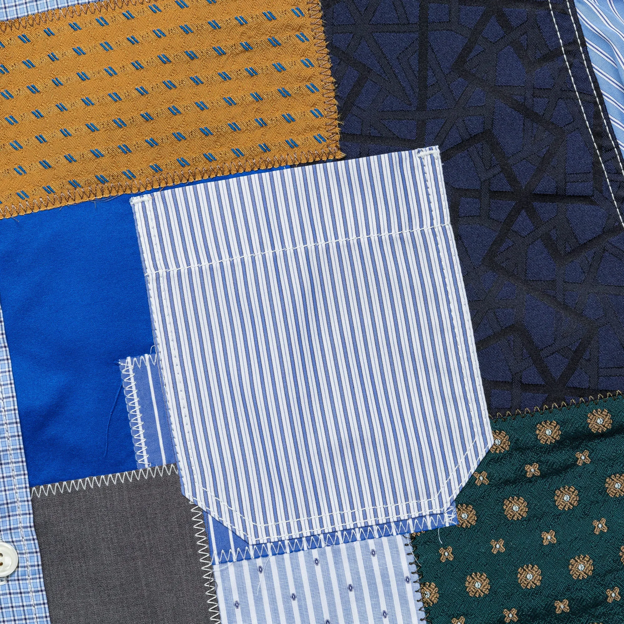 Cotton Check x Cotton Stripe Shirt - Sax/White