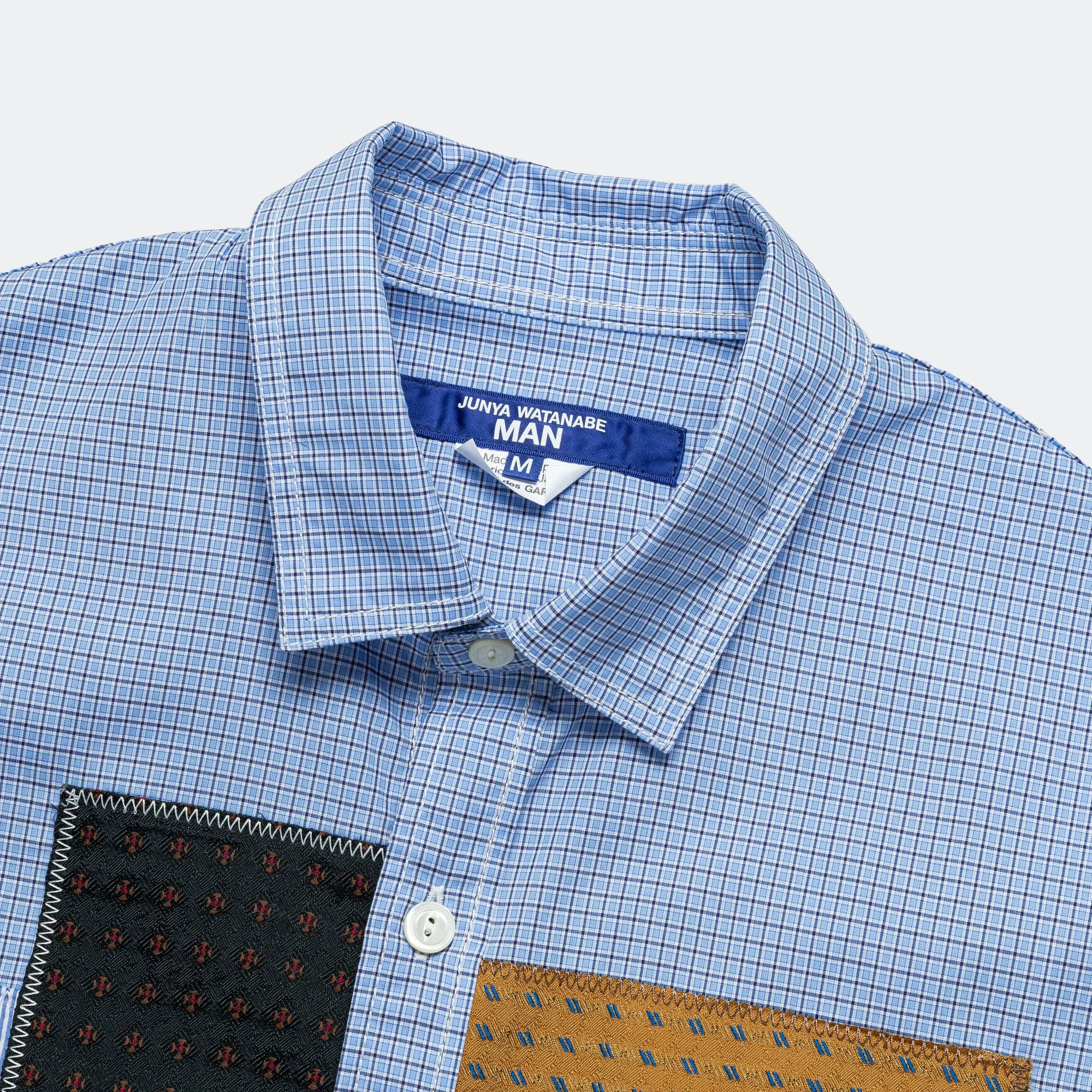 Cotton Check x Cotton Stripe Shirt - Sax/White