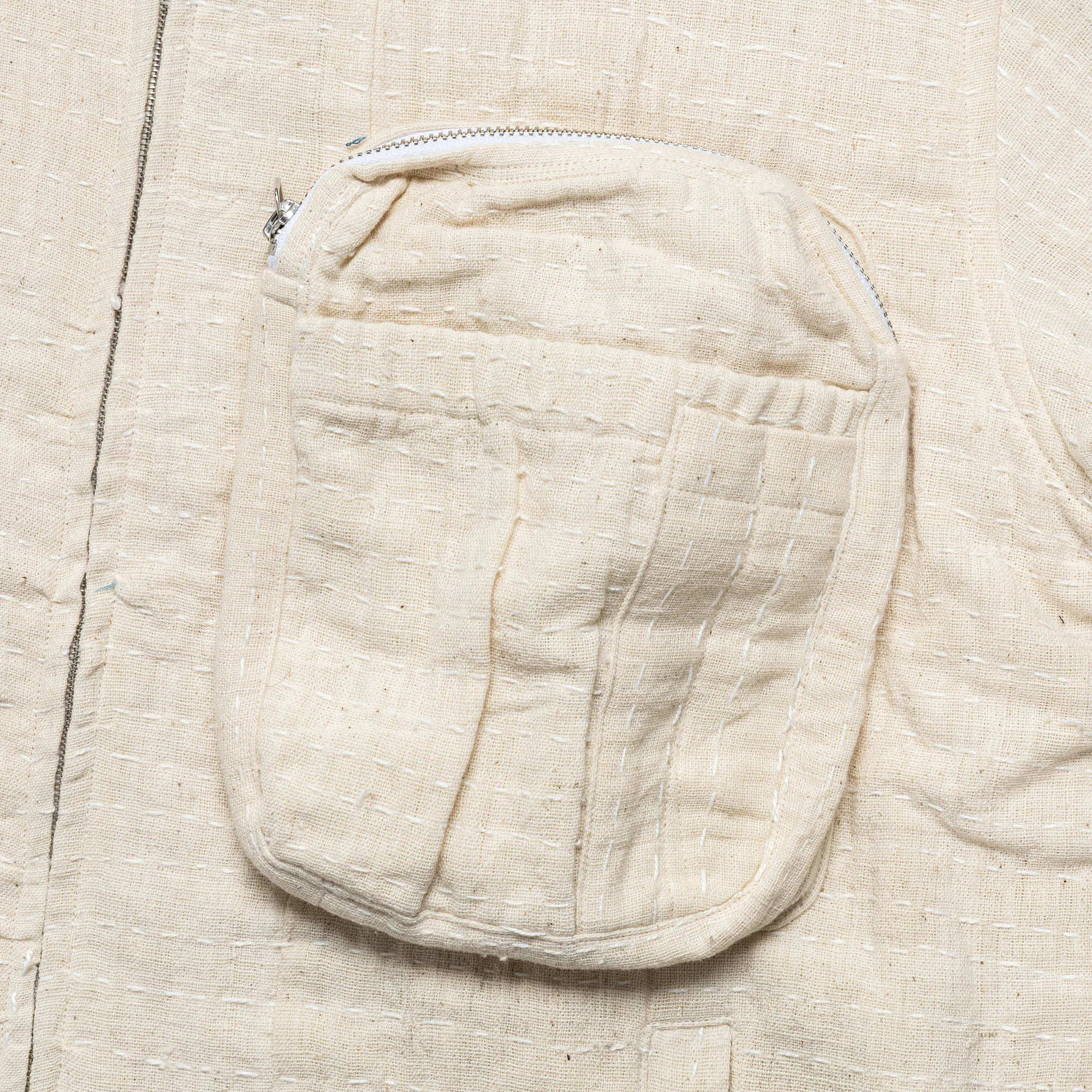 Cropped Jacket - Kantha Embroidery Ecru/Olive