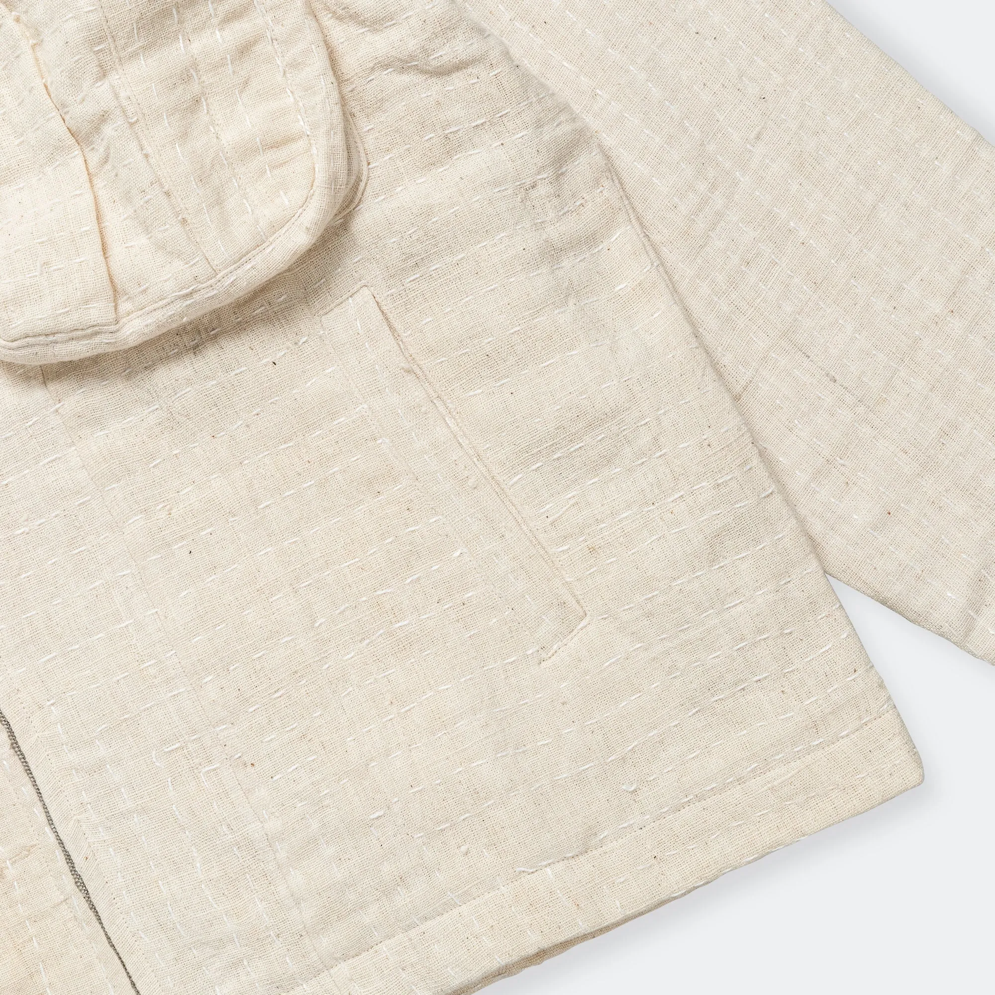 Cropped Jacket - Kantha Embroidery Ecru/Olive