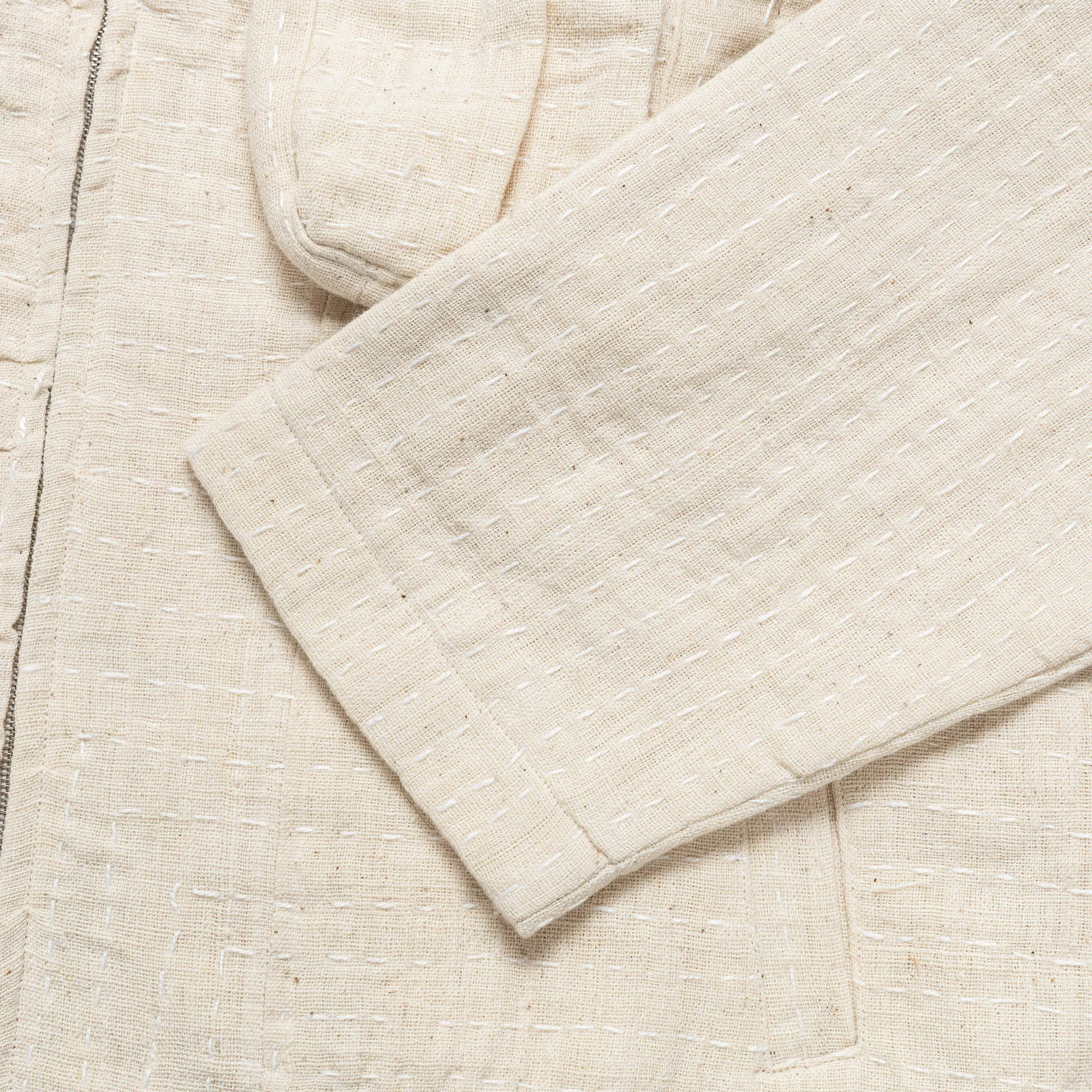 Cropped Jacket - Kantha Embroidery Ecru/Olive