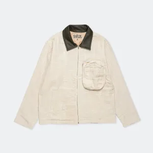 Cropped Jacket - Kantha Embroidery Ecru/Olive