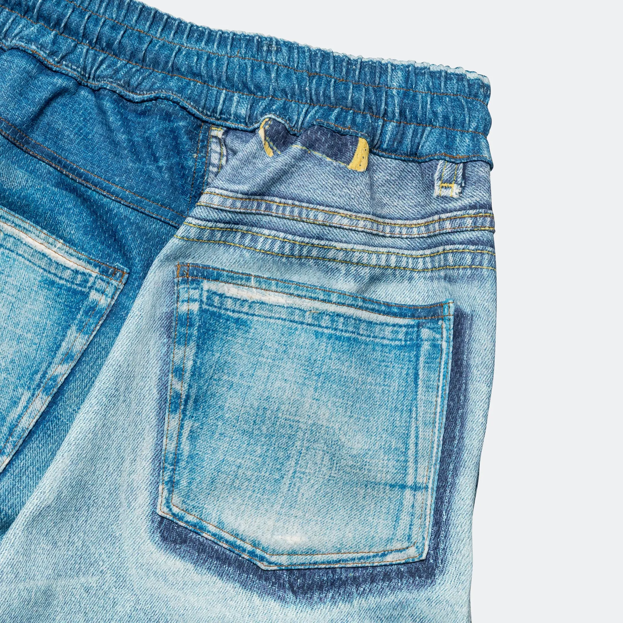 Denim Trompe L'oeil Mesh Pants - Blue
