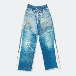 Denim Trompe L'oeil Mesh Pants - Blue