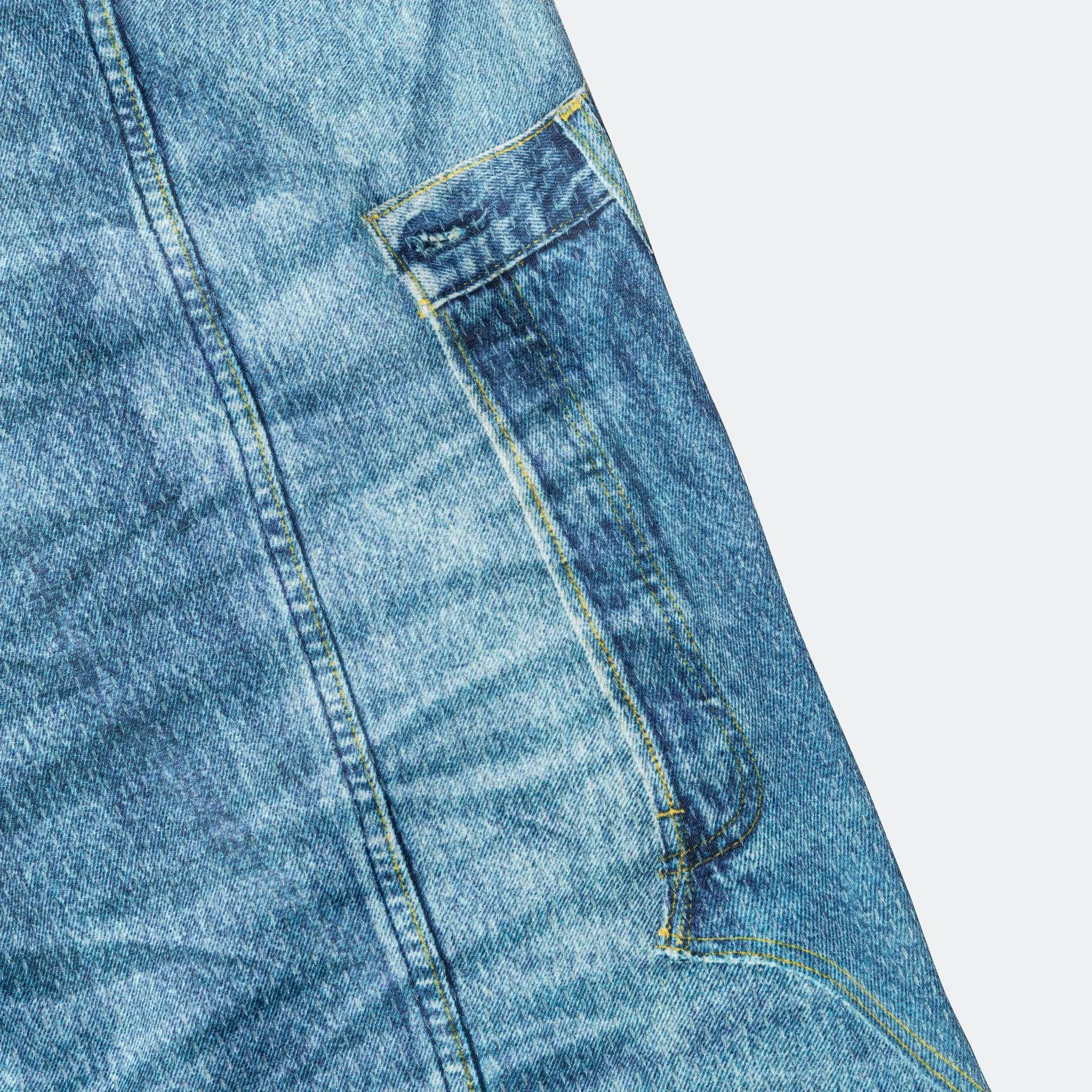 Denim Trompe L'oeil Mesh Pants - Blue