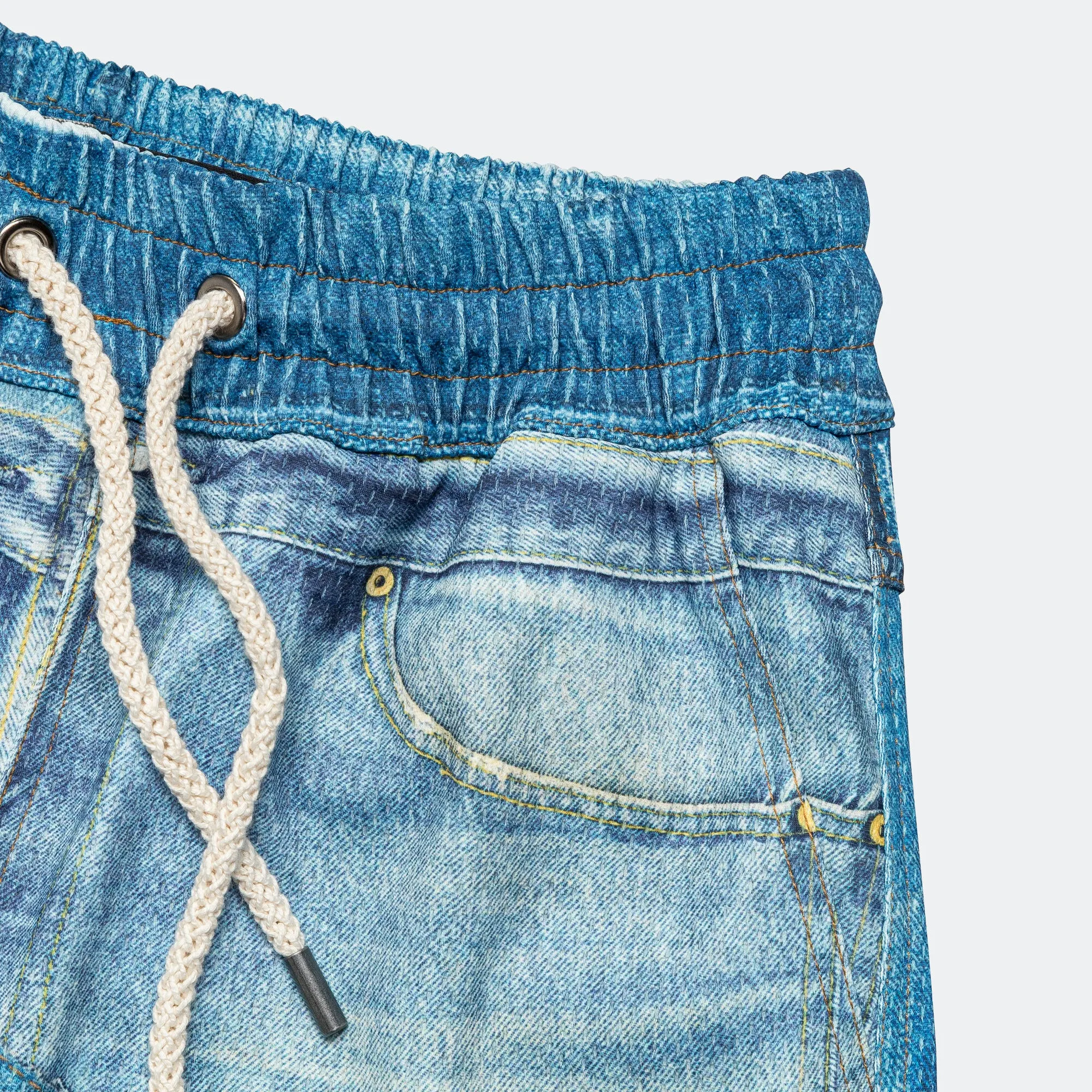 Denim Trompe L'oeil Mesh Pants - Blue