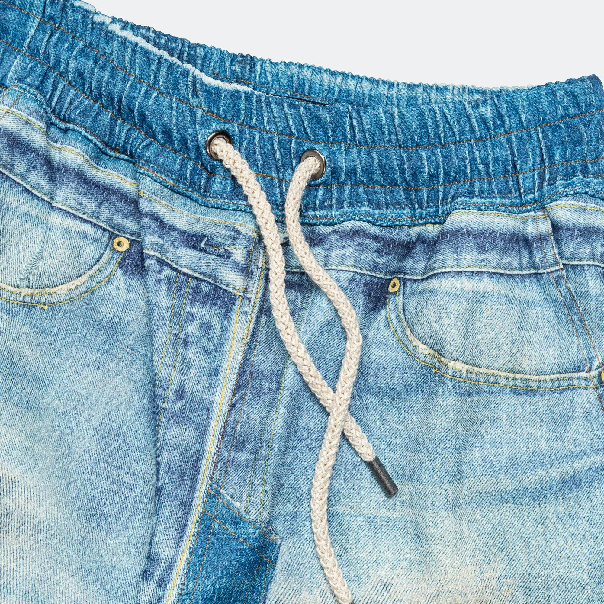 Denim Trompe L'oeil Mesh Pants - Blue