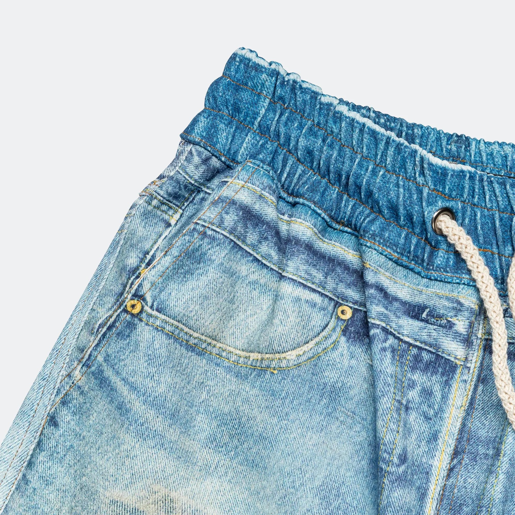 Denim Trompe L'oeil Mesh Pants - Blue