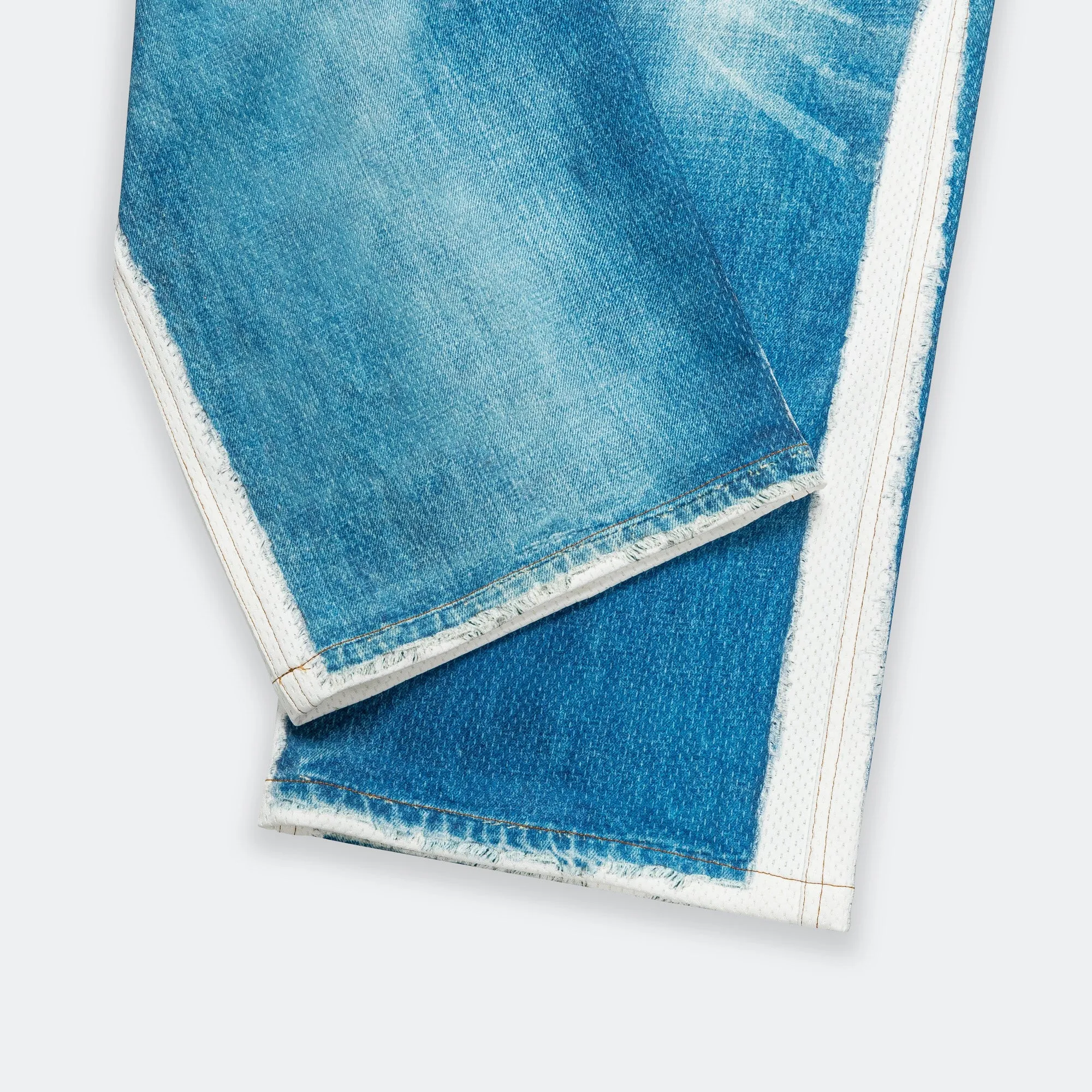 Denim Trompe L'oeil Mesh Pants - Blue