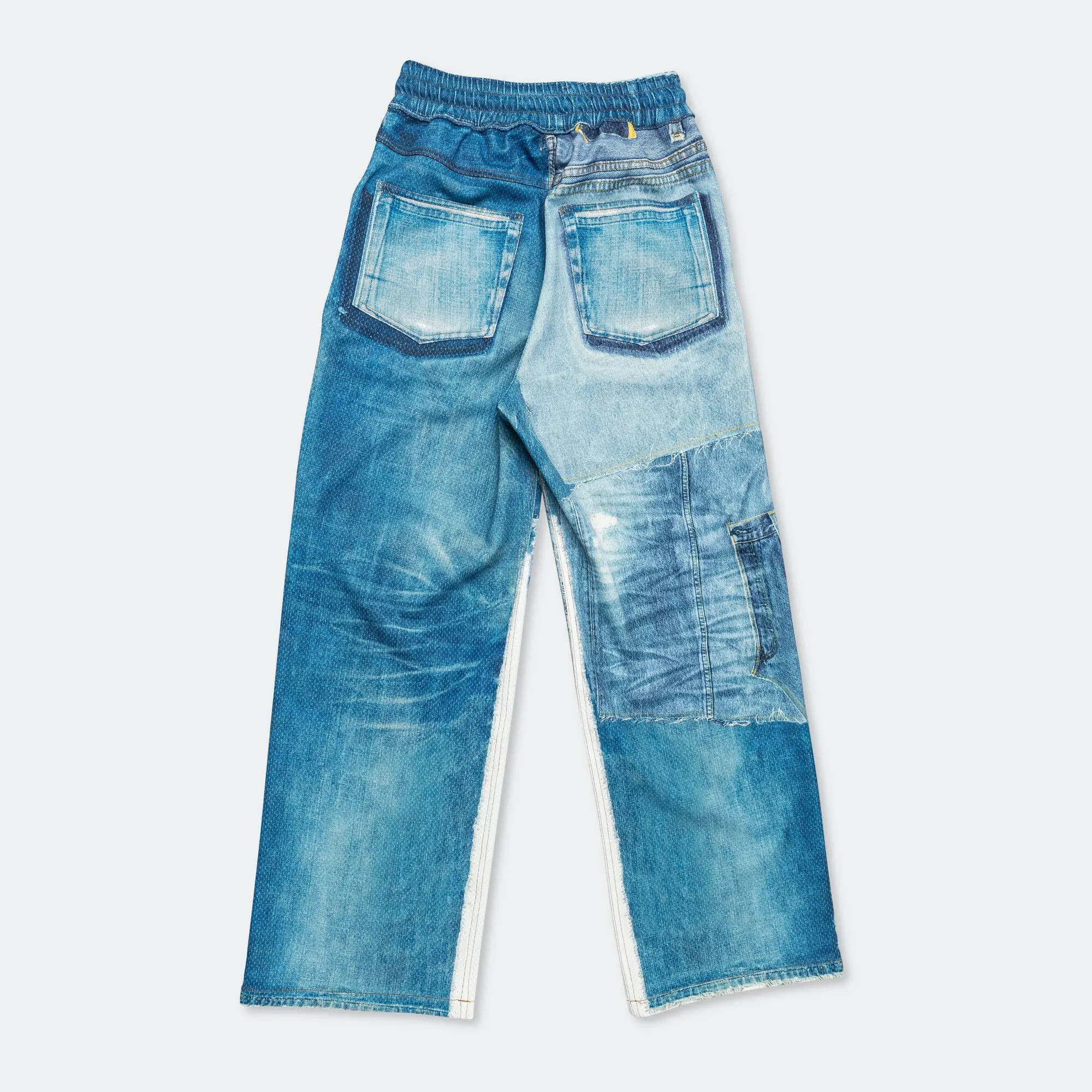 Denim Trompe L'oeil Mesh Pants - Blue