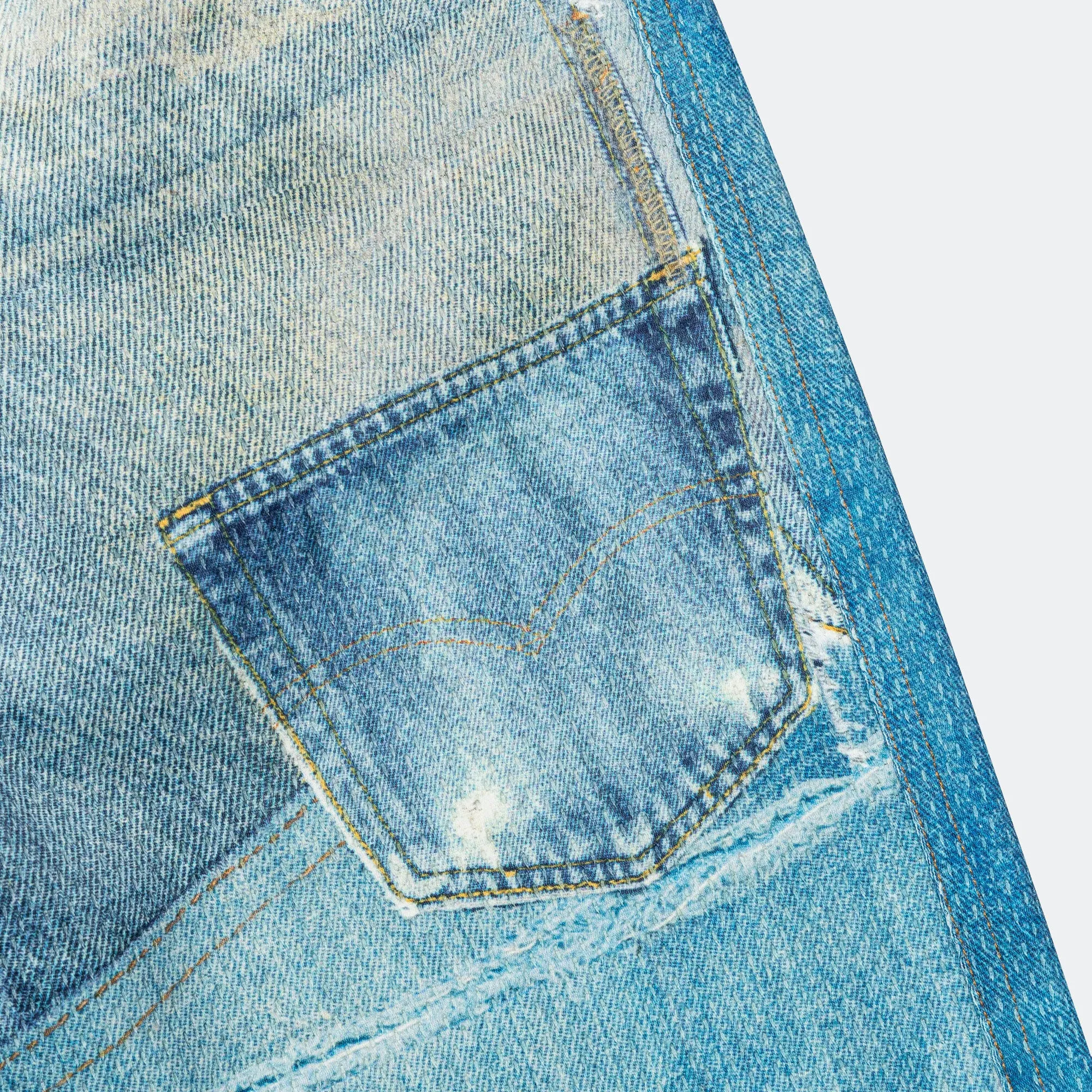 Denim Trompe L'oeil Mesh Pants - Blue