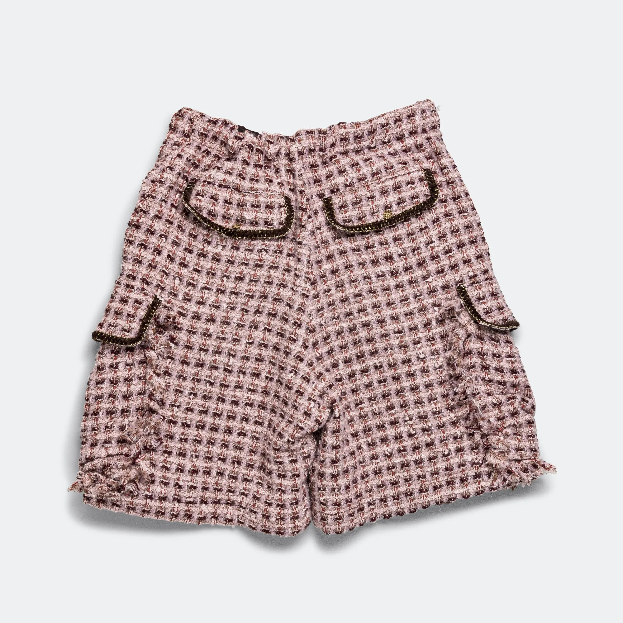 Fancy Tweed Cargo Short Pants - Pink