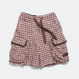 Fancy Tweed Cargo Short Pants - Pink