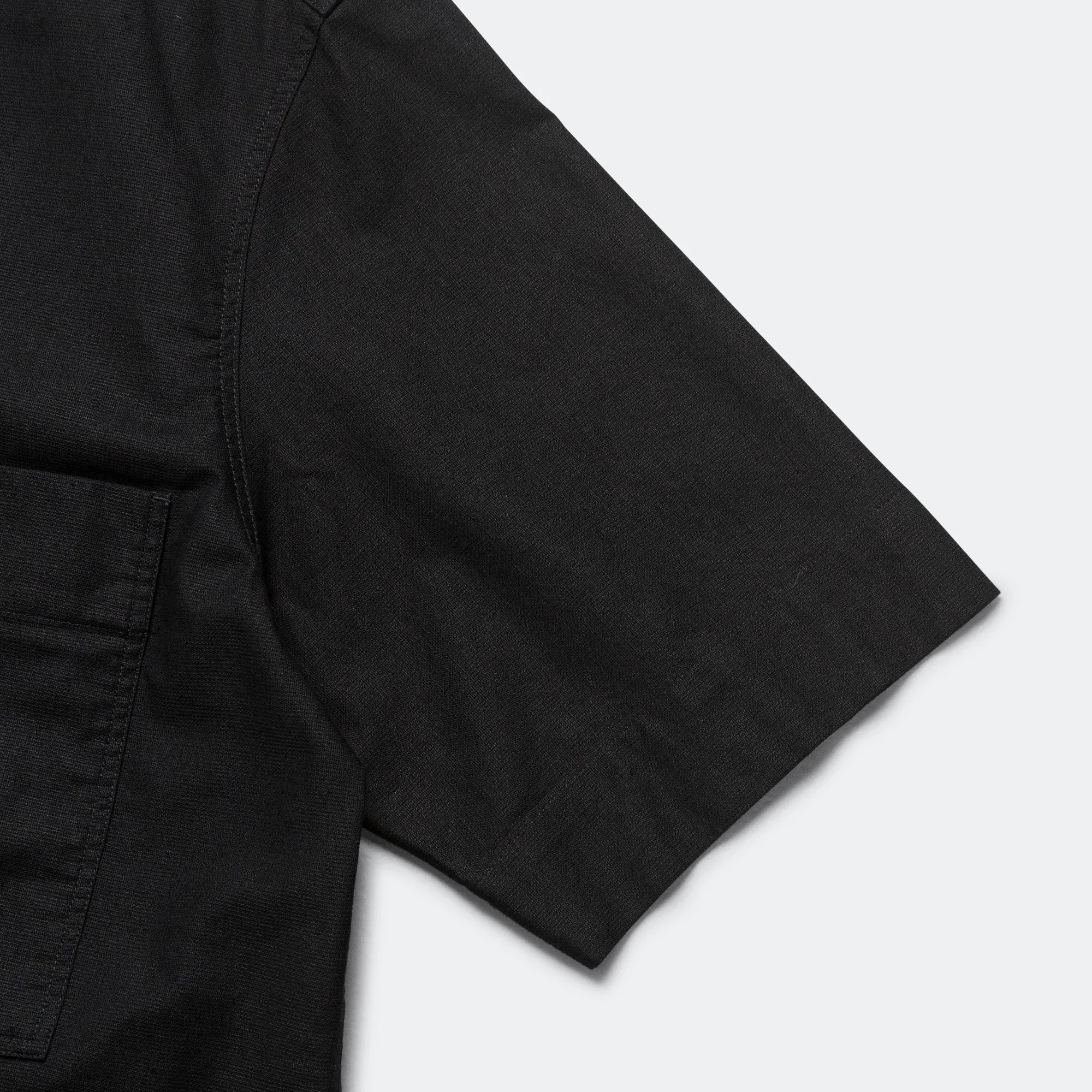 Half Zip Pull On Shirt - Textured Cotton Black