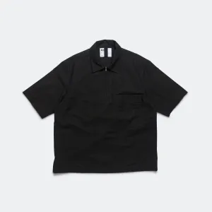 Half Zip Pull On Shirt - Textured Cotton Black