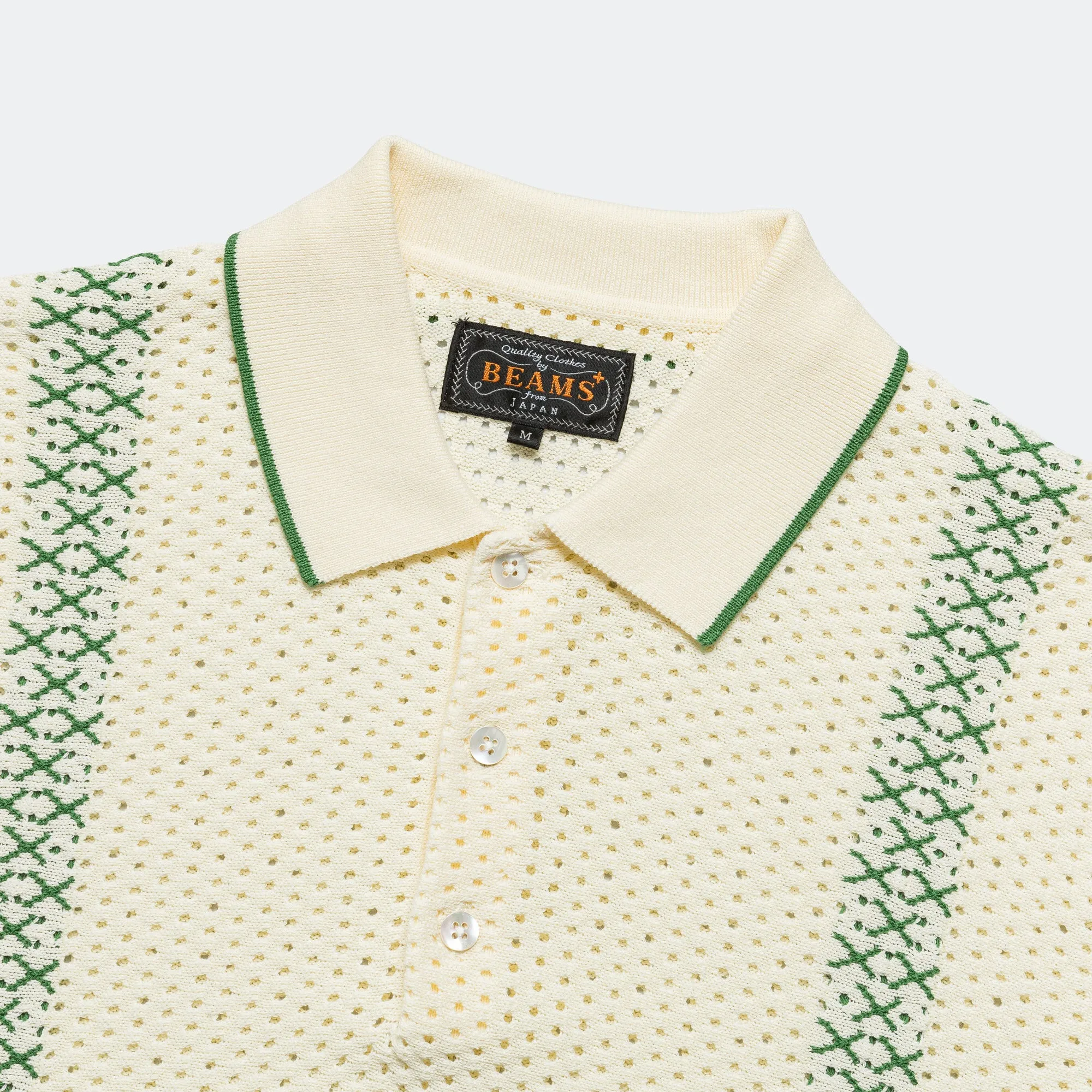 Knit Polo Mesh Stripe - Off White