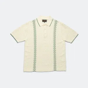 Knit Polo Mesh Stripe - Off White