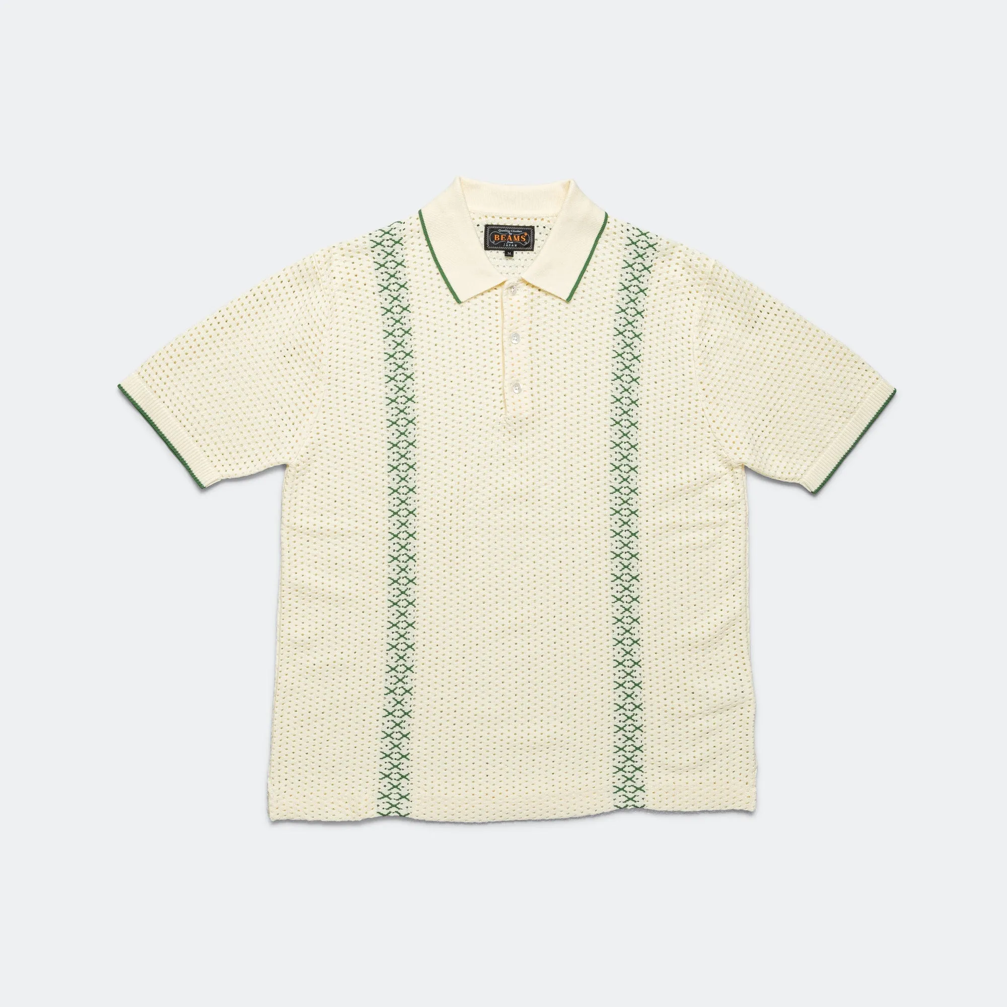 Knit Polo Mesh Stripe - Off White