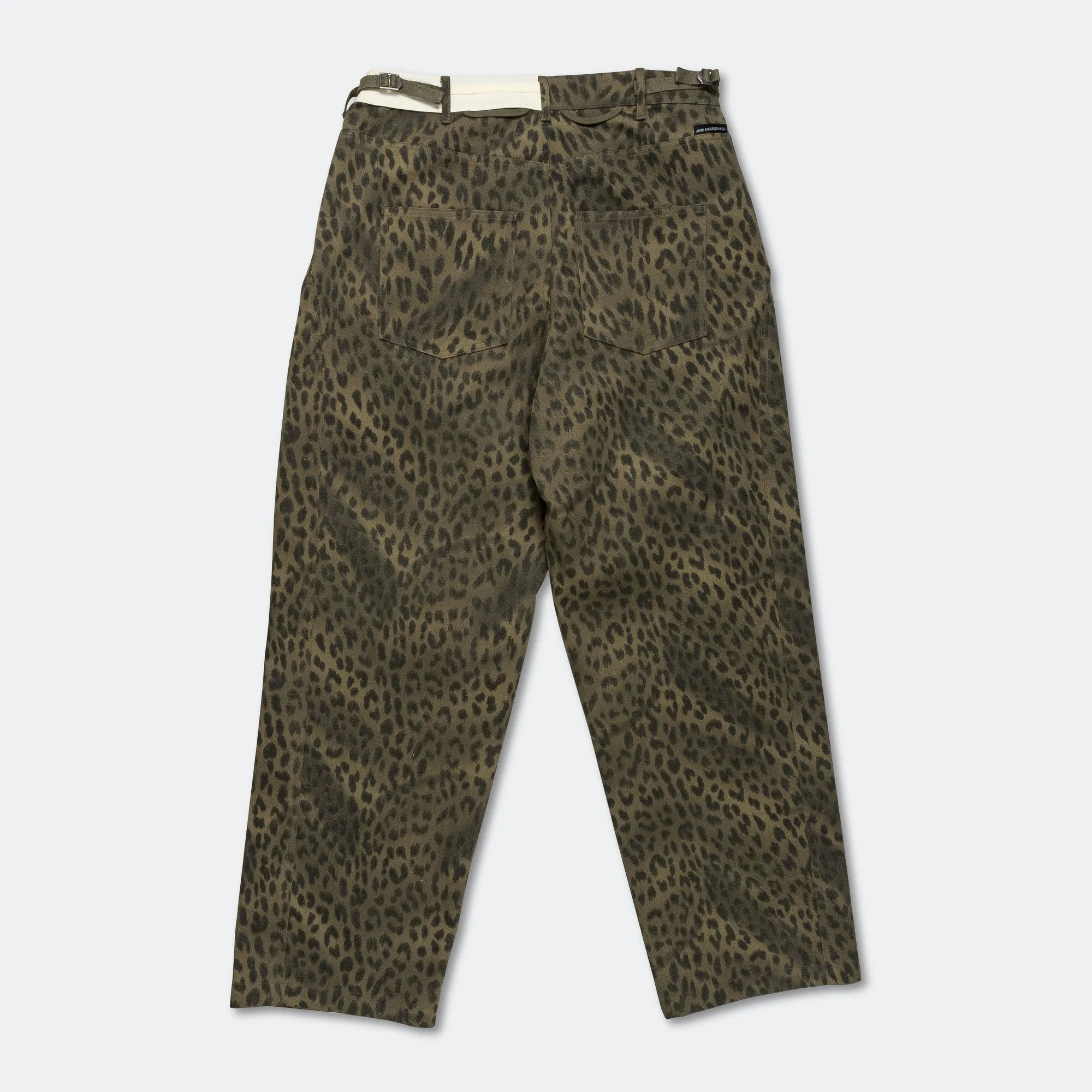Leopard Cross-over Wide Jeans - Khaki