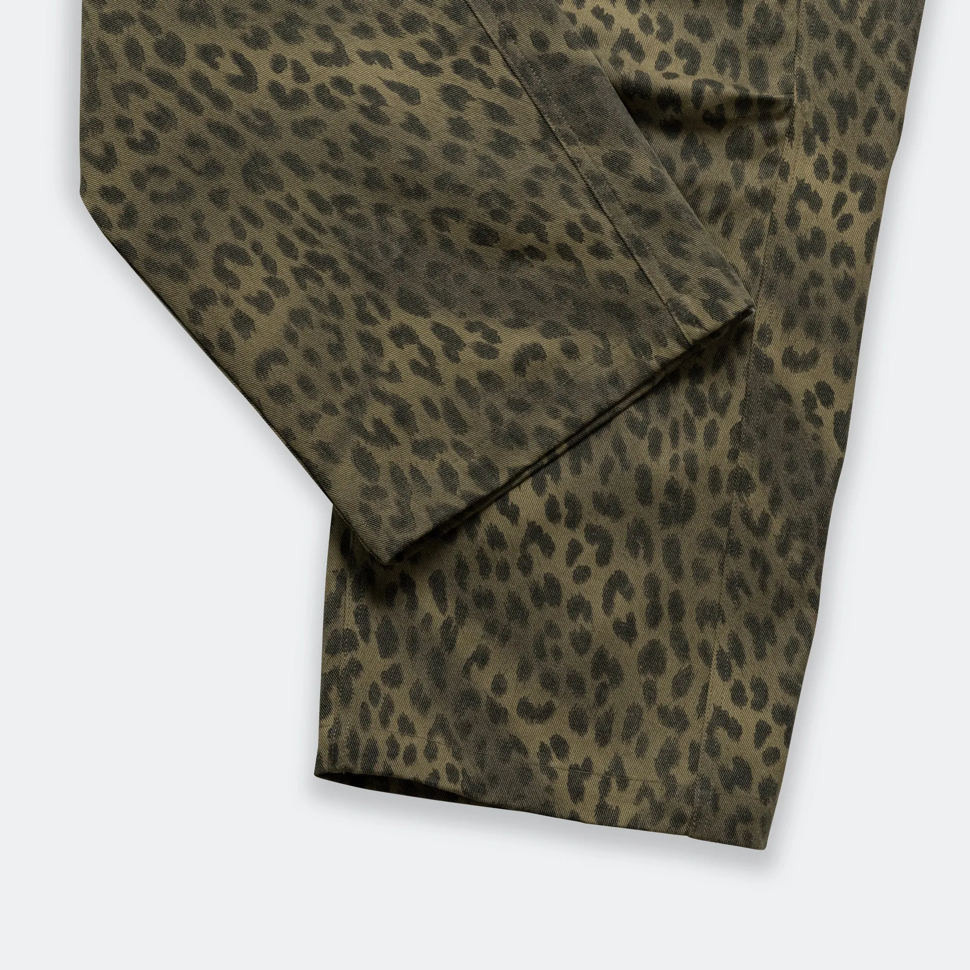 Leopard Cross-over Wide Jeans - Khaki