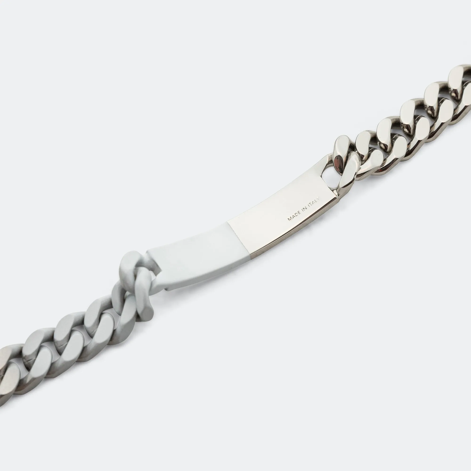 Minimal Logo ID Tag Curb Bracelet - Silver Toned Brass