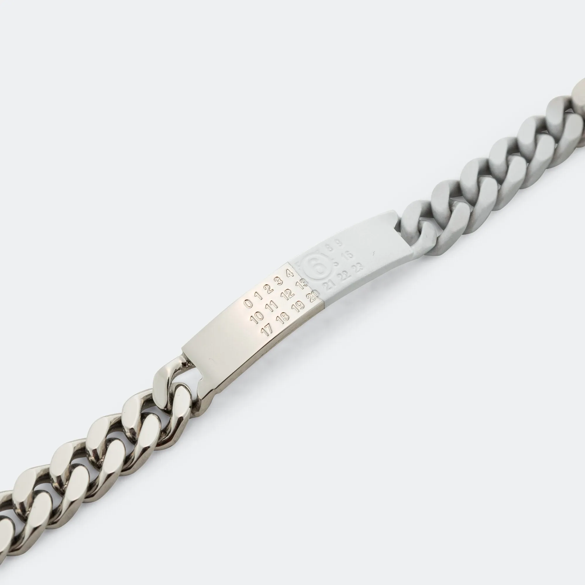 Minimal Logo ID Tag Curb Bracelet - Silver Toned Brass