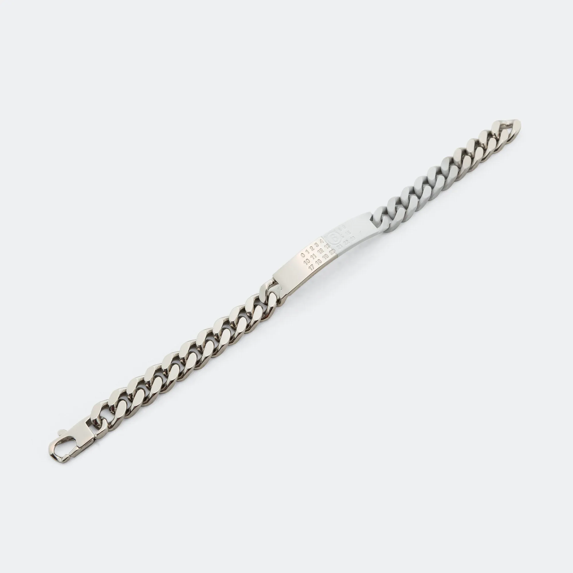 Minimal Logo ID Tag Curb Bracelet - Silver Toned Brass