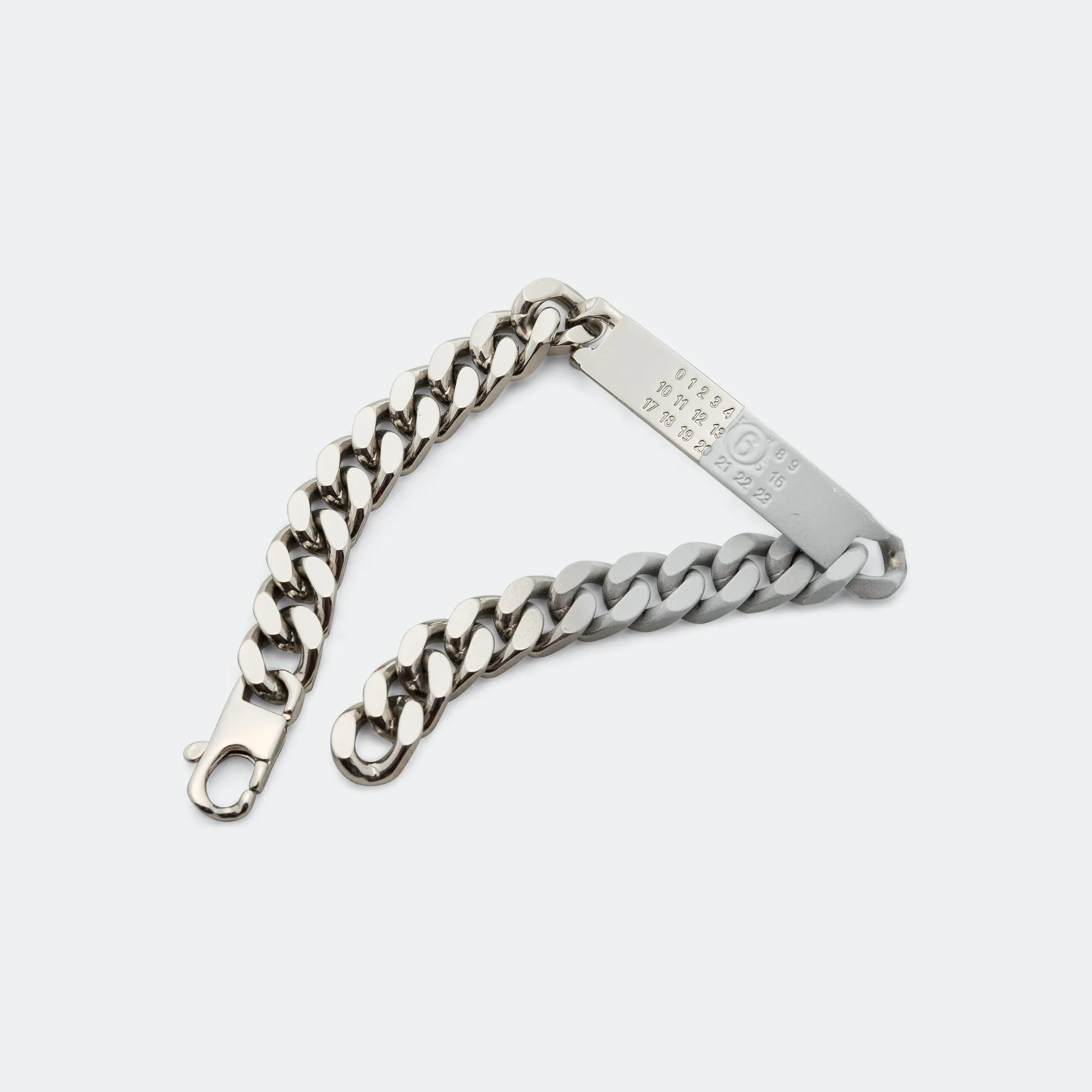 Minimal Logo ID Tag Curb Bracelet - Silver Toned Brass