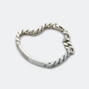 Minimal Logo ID Tag Curb Bracelet - Silver Toned Brass