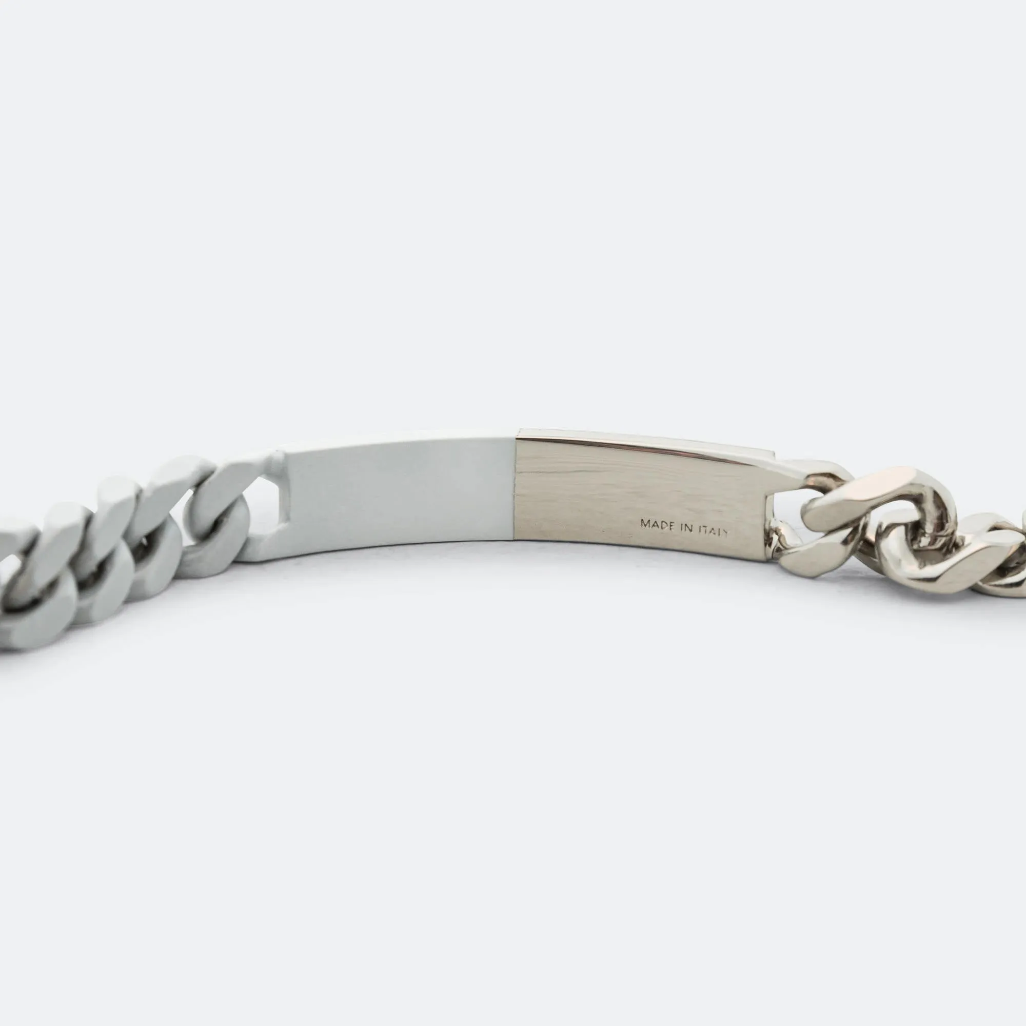 Minimal Logo ID Tag Curb Bracelet - Silver Toned Brass