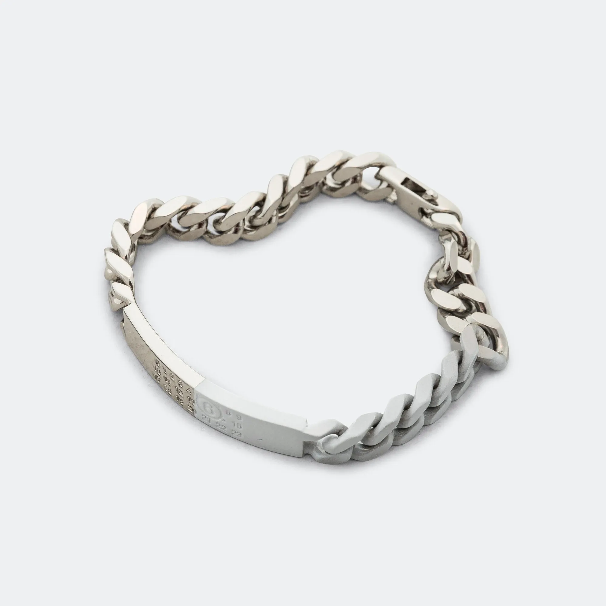 Minimal Logo ID Tag Curb Bracelet - Silver Toned Brass