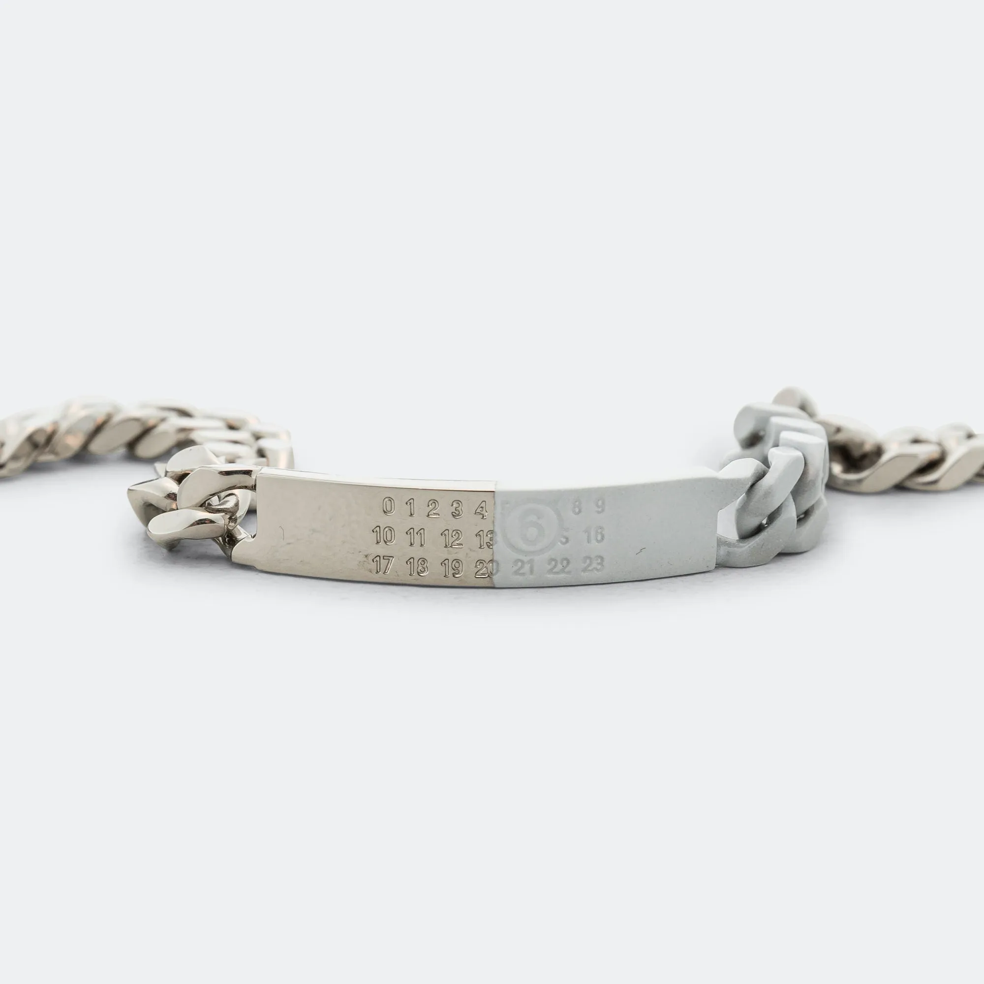 Minimal Logo ID Tag Curb Bracelet - Silver Toned Brass