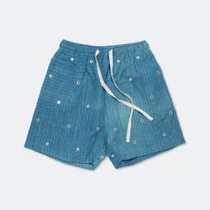 Mirror Shorts - Kuntha Embroidery Indigo/Ecru