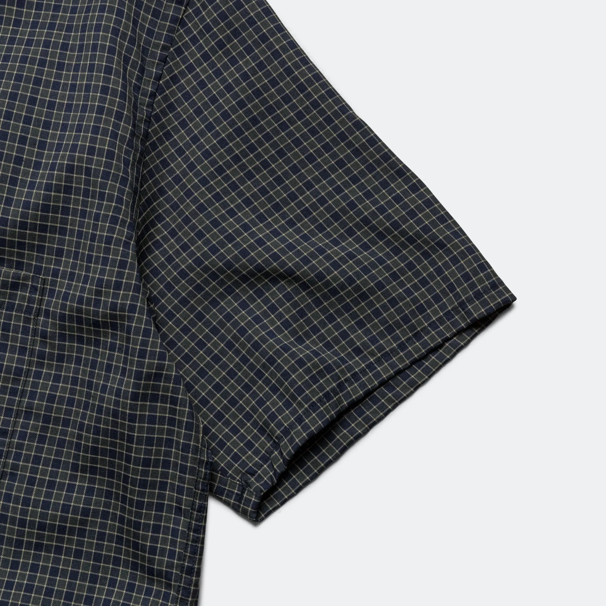 Open Collar Washable Wool Plaid - Green