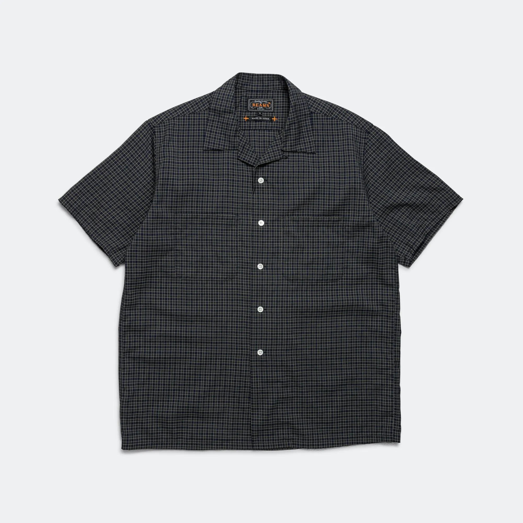 Open Collar Washable Wool Plaid - Green