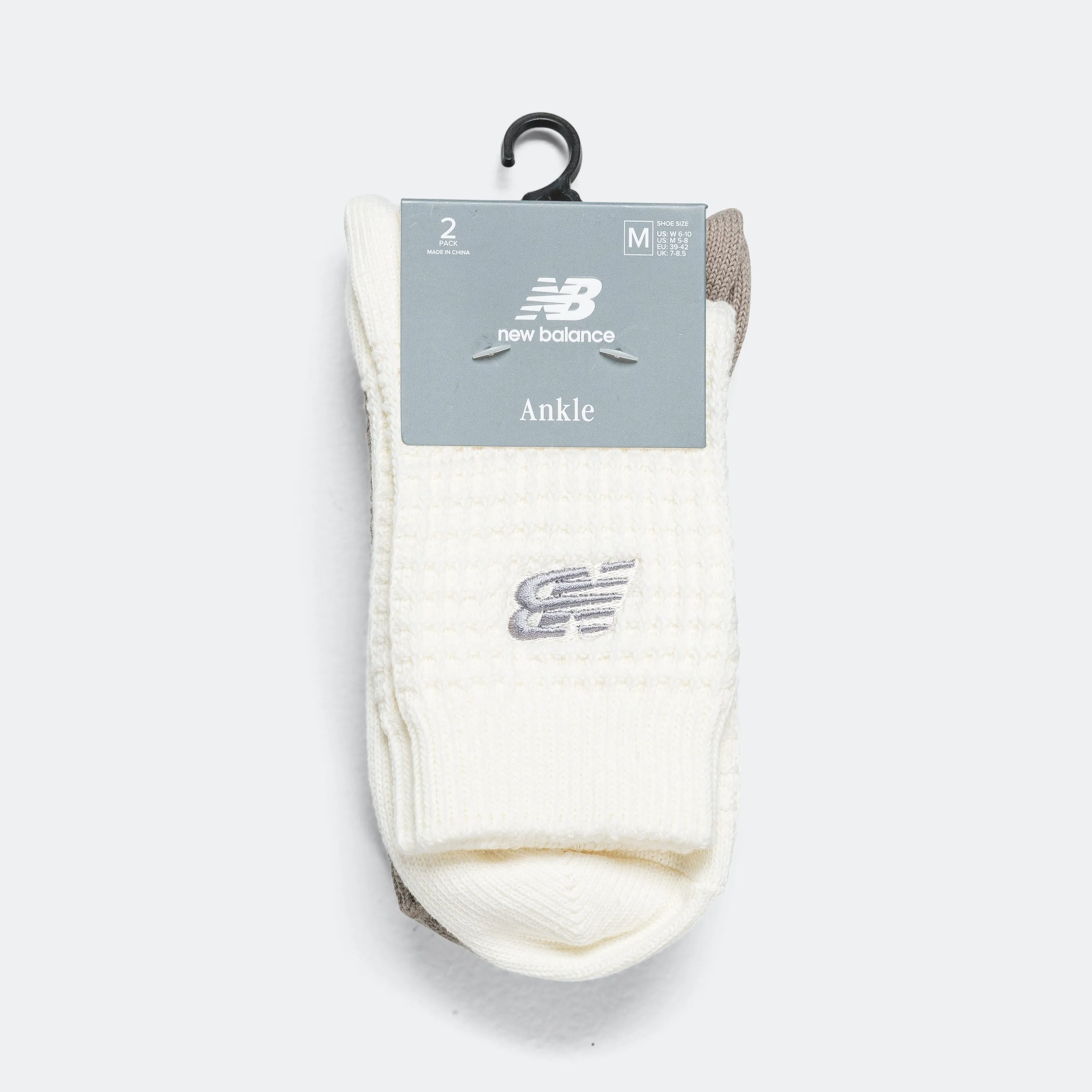 Waffle Ankle Socks 2 Pack - Grey/White